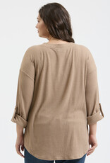 509 Broadway Plus 3/4 Tab Sleeve Henley Top