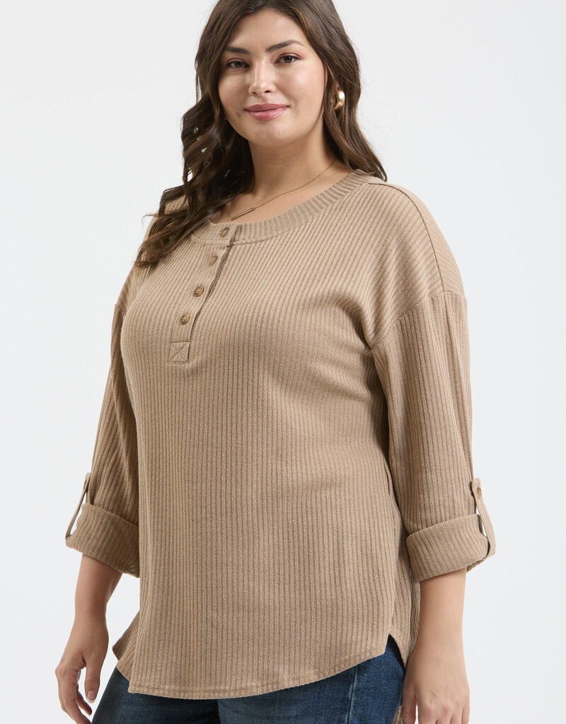509 Broadway Plus 3/4 Tab Sleeve Henley Top