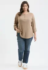 509 Broadway Plus 3/4 Tab Sleeve Henley Top