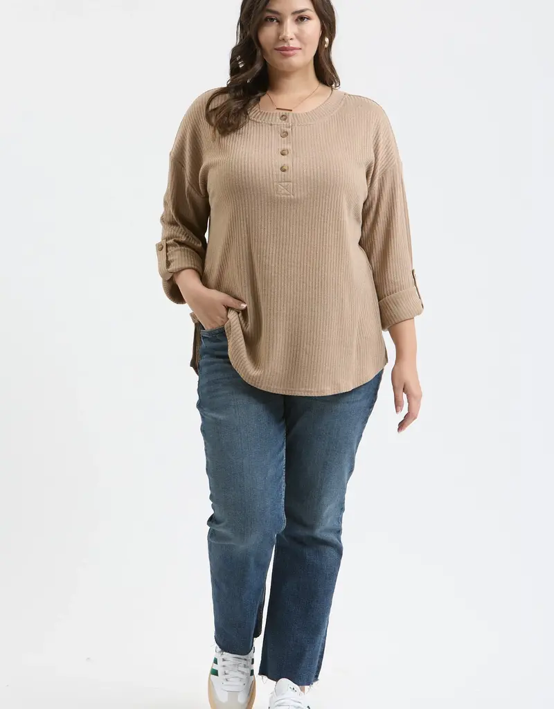 509 Broadway Plus 3/4 Tab Sleeve Henley Top