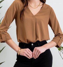 509 Broadway Solid V-Neck 3/4 Sleeve