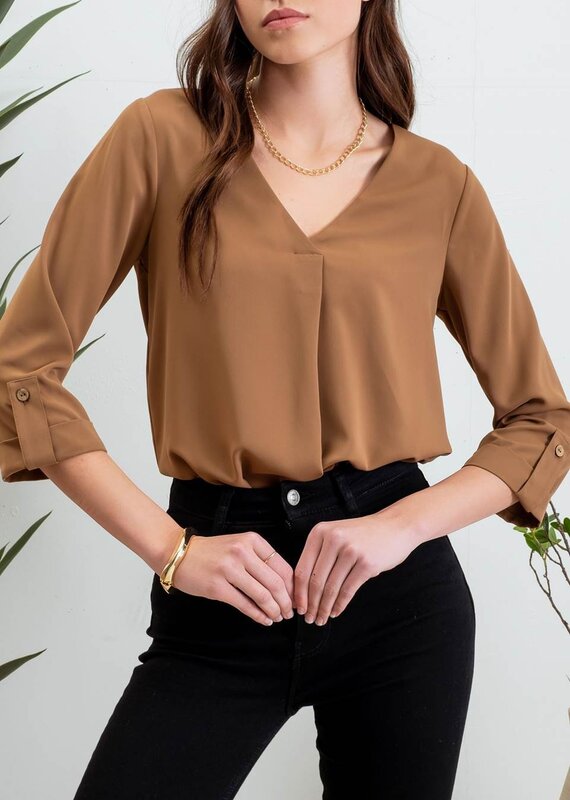 509 Broadway Solid V-Neck 3/4 Sleeve