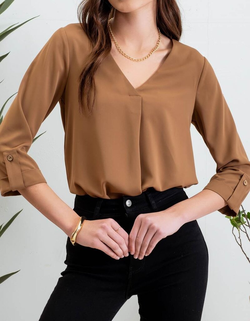 509 Broadway Solid V-Neck 3/4 Sleeve