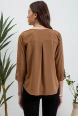 509 Broadway Solid V-Neck 3/4 Sleeve