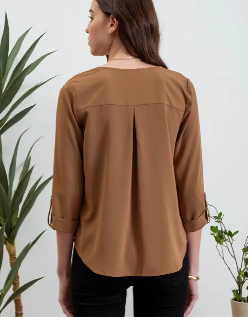 509 Broadway Solid V-Neck 3/4 Sleeve