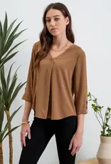 509 Broadway Solid V-Neck 3/4 Sleeve