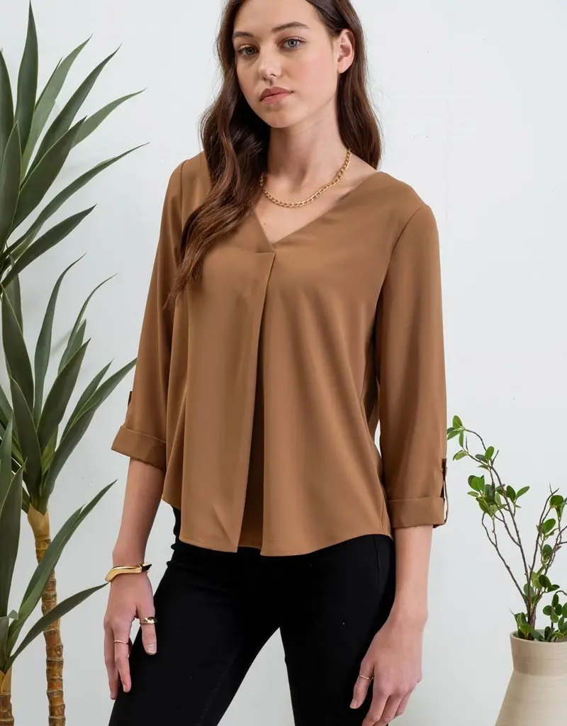 509 Broadway Solid V-Neck 3/4 Sleeve