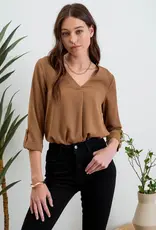 509 Broadway Solid V-Neck 3/4 Sleeve