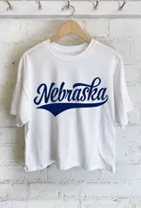 509 Broadway Nebraska Swoosh Puff Graphic Long Crop Top