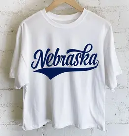 509 Broadway Nebraska Swoosh Puff Graphic Long Crop Top