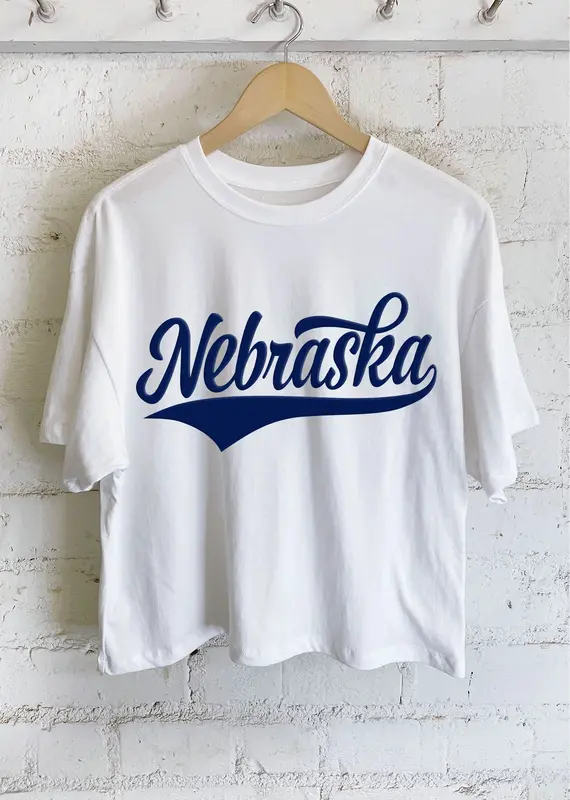 509 Broadway Nebraska Swoosh Puff Graphic Long Crop Top