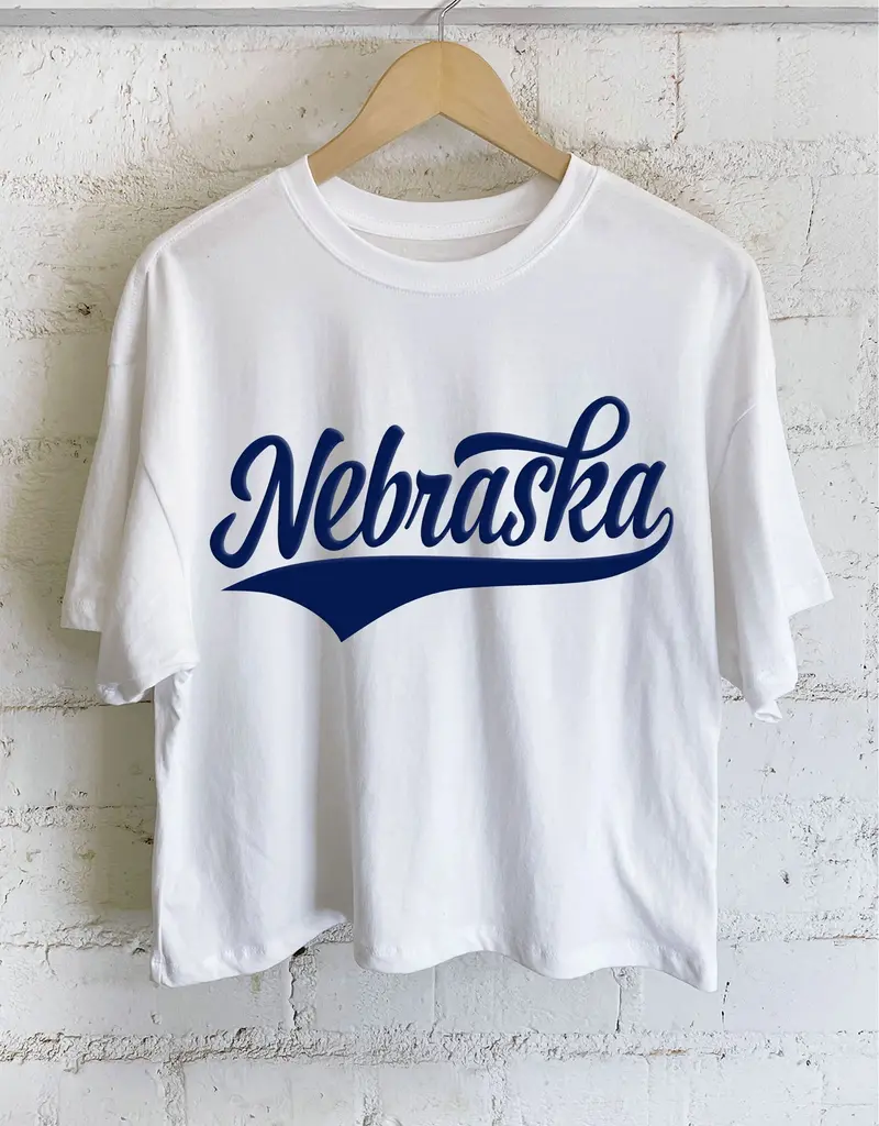 509 Broadway Nebraska Swoosh Puff Graphic Long Crop Top