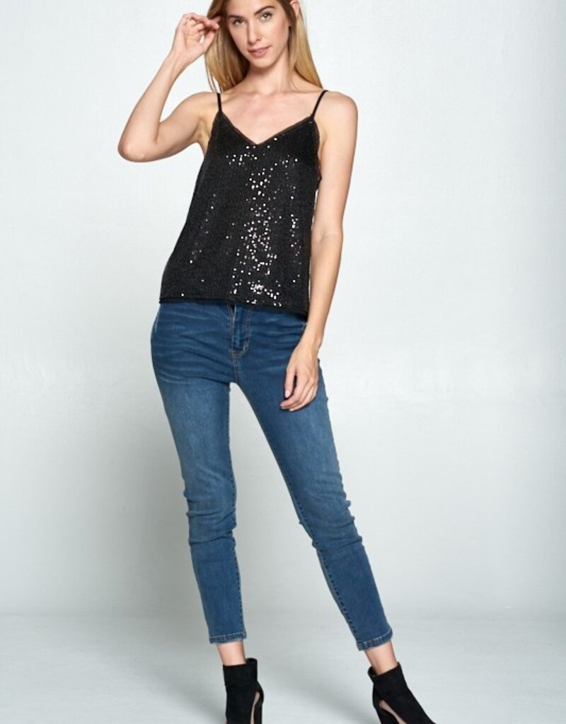 509 Broadway Sequin V-Neck Tank Top