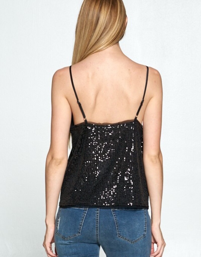 509 Broadway Sequin V-Neck Tank Top
