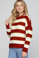 509 Broadway Long Sleeve Stripe Lurex Sweater