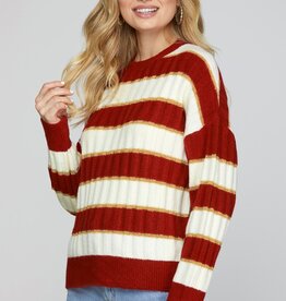509 Broadway Long Sleeve Stripe Lurex Sweater