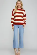 509 Broadway Long Sleeve Stripe Lurex Sweater