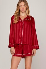 509 Broadway Satin Stripe LS Shorts Pajama Set