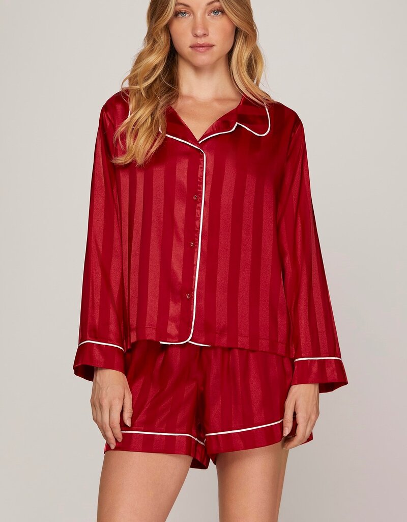 509 Broadway Satin Stripe LS Shorts Pajama Set