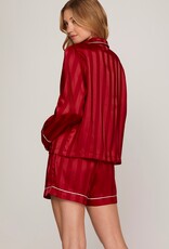 509 Broadway Satin Stripe LS Shorts Pajama Set