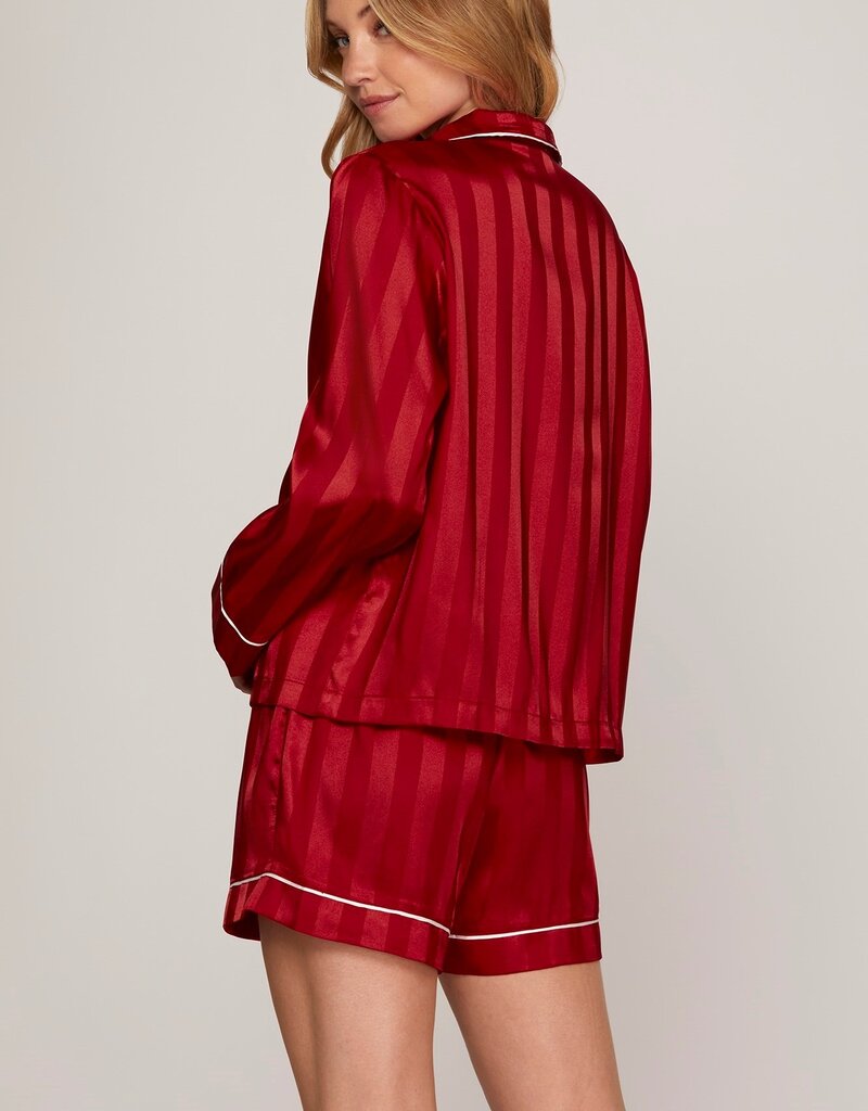 509 Broadway Satin Stripe LS Shorts Pajama Set