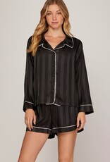 509 Broadway Satin Stripe LS Shorts Pajama Set