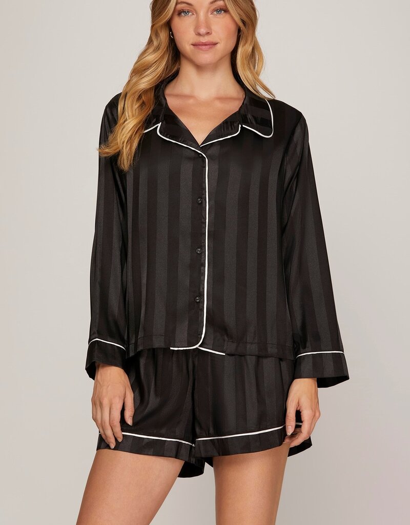 509 Broadway Satin Stripe LS Shorts Pajama Set