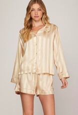 509 Broadway Satin Stripe LS Shorts Pajama Set