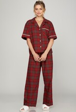 509 Broadway Woven Plaid SS Long Pant Pajama