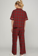 509 Broadway Woven Plaid SS Long Pant Pajama