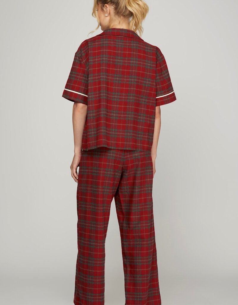 509 Broadway Woven Plaid SS Long Pant Pajama
