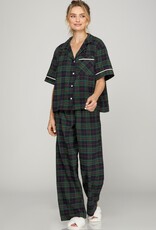 509 Broadway Woven Plaid SS Long Pant Pajama