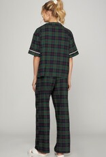 509 Broadway Woven Plaid SS Long Pant Pajama