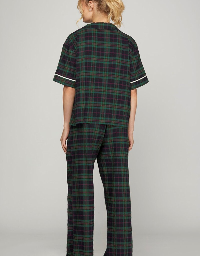 509 Broadway Woven Plaid SS Long Pant Pajama