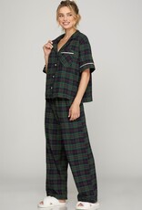 509 Broadway Woven Plaid SS Long Pant Pajama