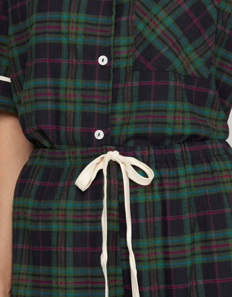 509 Broadway Woven Plaid SS Long Pant Pajama