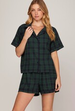 509 Broadway Check Print SS Shorts Pajama Set