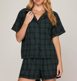509 Broadway Check Print SS Shorts Pajama Set