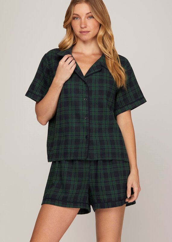 509 Broadway Check Print SS Shorts Pajama Set