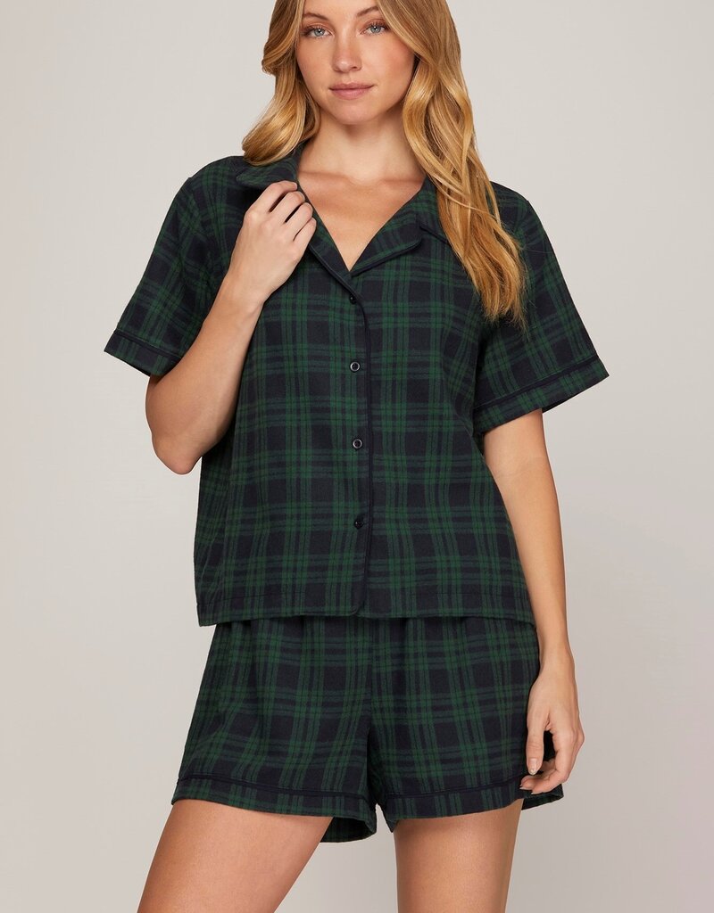 509 Broadway Check Print SS Shorts Pajama Set
