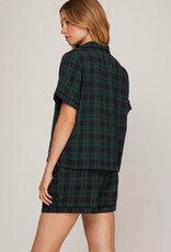509 Broadway Check Print SS Shorts Pajama Set