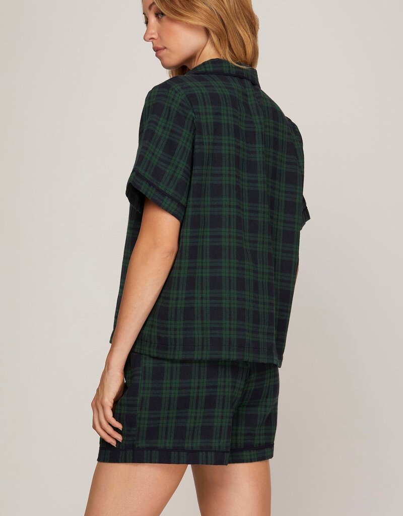 509 Broadway Check Print SS Shorts Pajama Set