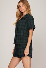 509 Broadway Check Print SS Shorts Pajama Set