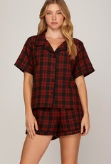 509 Broadway Check Print SS Shorts Pajama Set