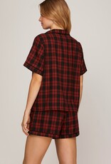 509 Broadway Check Print SS Shorts Pajama Set