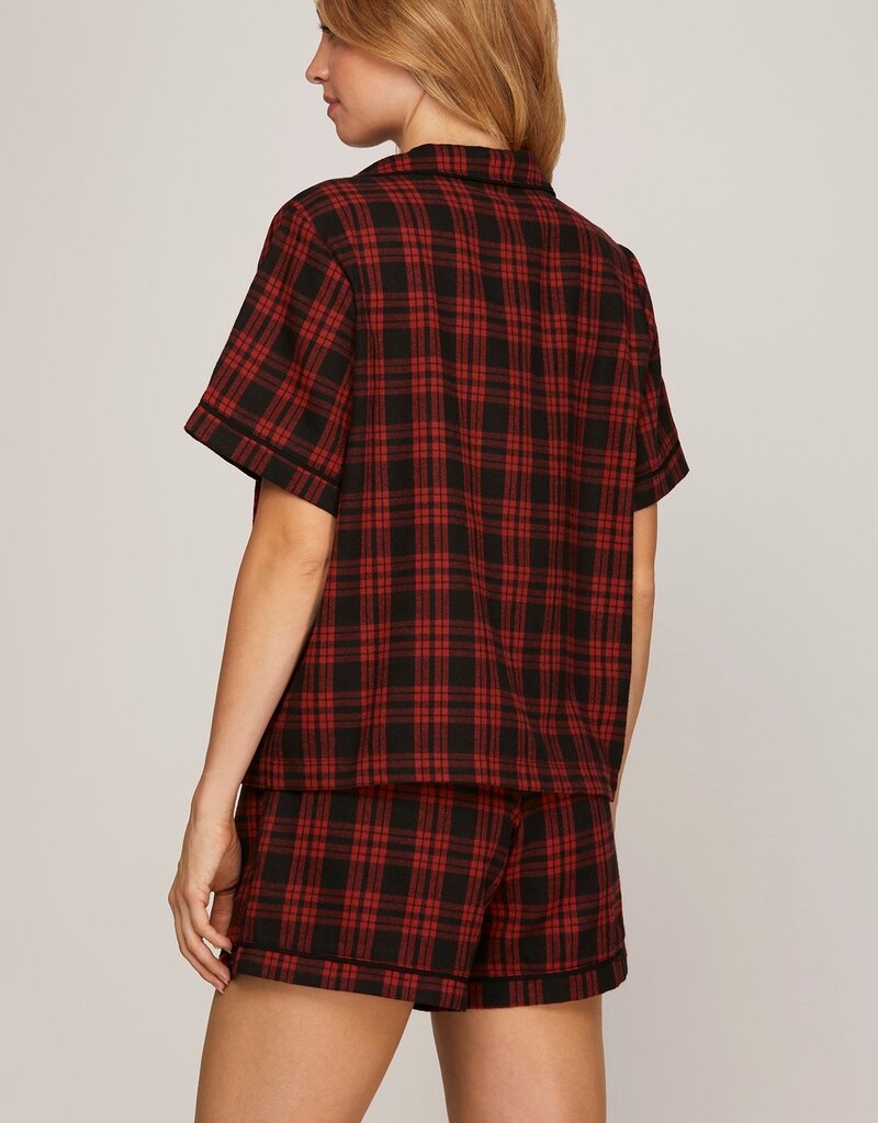 509 Broadway Check Print SS Shorts Pajama Set