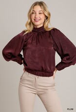 509 Broadway Satin Balloon Sleeve Top