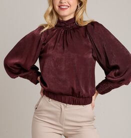 509 Broadway Satin Balloon Sleeve Top