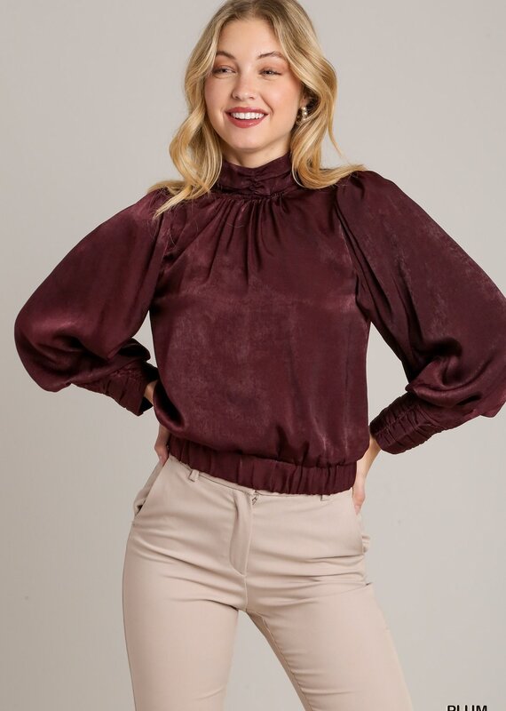 509 Broadway Satin Balloon Sleeve Top