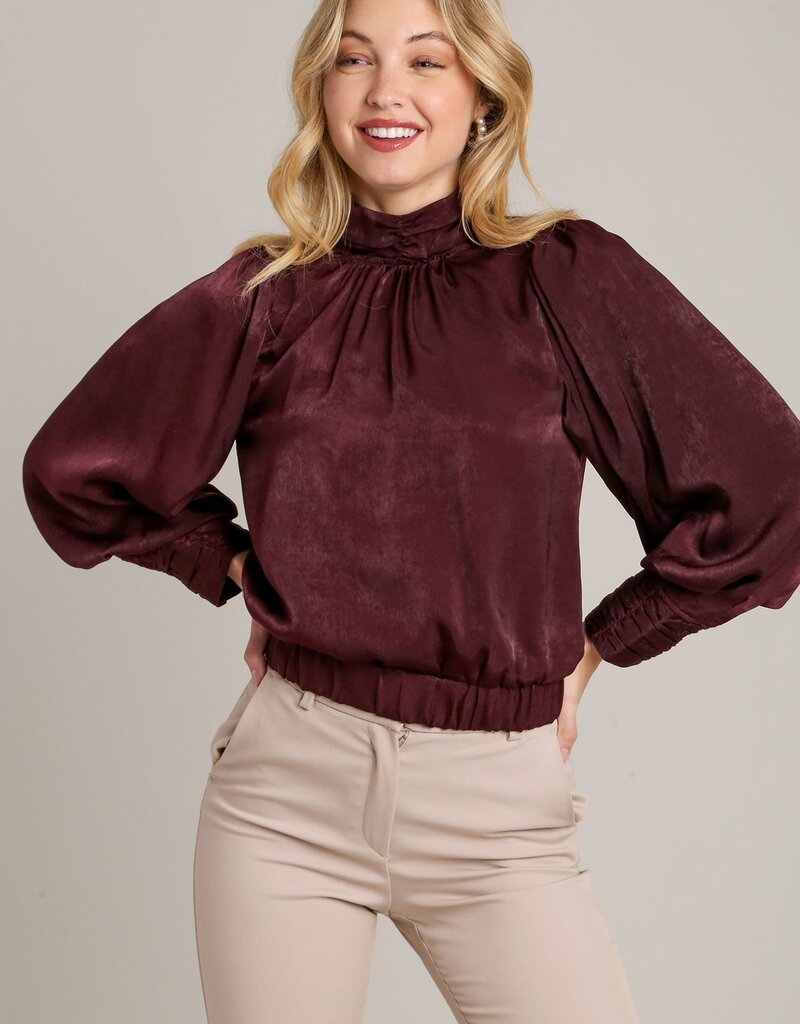 509 Broadway Satin Balloon Sleeve Top